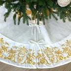72-Inch Victorian Velvet Christmas Tree Skirt with Gold Damask Embroidery and Plush Lace Ties, Ivory - Image 4