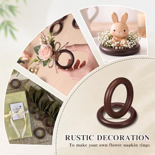 Thenshop 150 Pcs Decorative Wooden Napkin Rings Bulk Exquisite, Dark Brown - Image 6