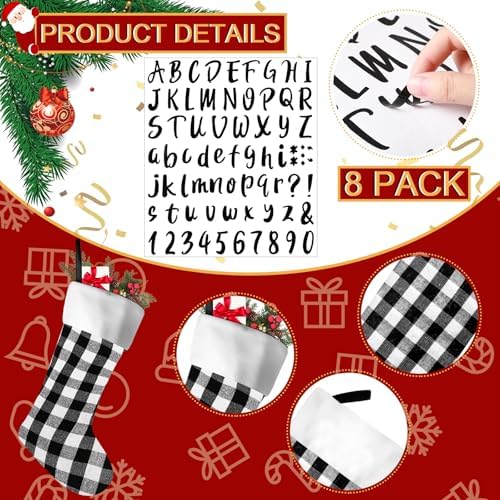 Tatuo 12 Pack Christmas Burlap Stockings Hanging,Black White - Image 3