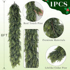 Lifelike Touch Artificial Christmas Cedar Garland for Mantle (6FT 1PCS) - Image 5