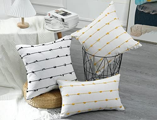 NUYECY Set of 2 Boho Throw Pillow Covers 28x28,Beige Yellow Neutral Couch Pillow Case with Tassel Fringe Decorative，Modern Accent Farmhouse Cushion Covers for Sofa Couch Bed Living Room - Image 3