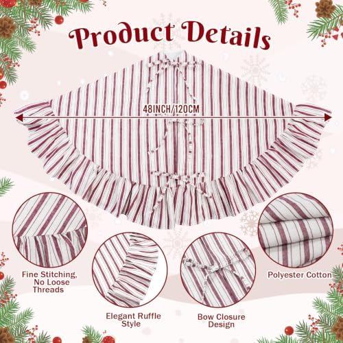 JOVIPOP Christmas Tree Skirt, 48 Inch Red and White Striped Ruffle - Image 2