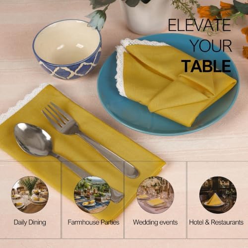 FINGERCRAFT Lace Cloth Napkins, Cotton Linen, 12 Pack, 20x20 Inch, Gold - Image 4
