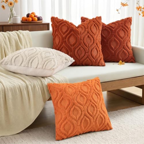 decorUhome Faux Fur Plush Light Rust Throw Pillow Covers 26x26 Set of 2 - Image 3