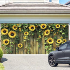 ANNA QUEEN Sunflower Fence Garage Door Banner 6 x 13FT, Vibrant Floral Sunflowers with Wooden Fence Garage Door Cover, Outdoor Garden Decoration for Spring Summer Parties Patio Home Decor - Image 2