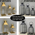 Decorative Metal Lanterns Indoor Outdoor, Candle Holder for Porch, Patio, Fireplace, Floor, Wedding, Christmas, Fall, Holiday, Farmhouse Table Centerpiece (Antique Gold, Set of 2 15.7" 12") - Image 5