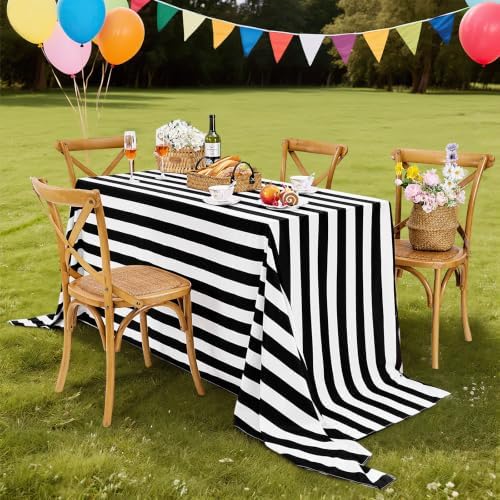 Fanqisi 2 Packs Black and White Striped Tablecloth 57 x 120 Inch Rectangle Waterproof Table Cover Halloween Table Cloth for Birthday Wedding Dining Banquet Outdoor Party Decorations - Image 6