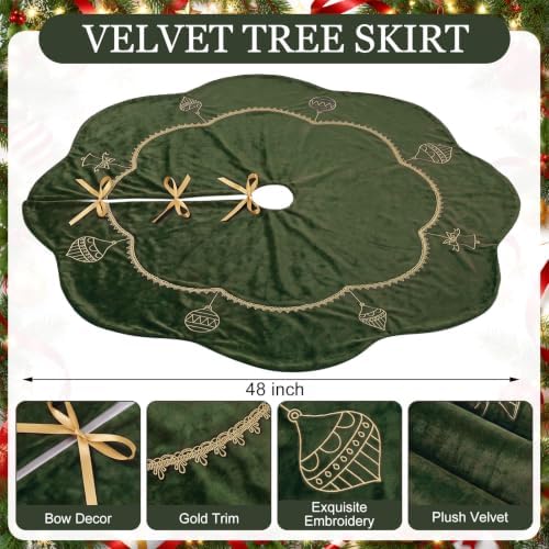 Blueweenly Moss Green Velvet Christmas Tree Skirt 48 in Vintage Tree Skirt - Image 2