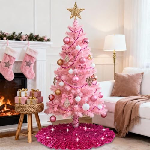 Pink Christmas Tree Skirt Sequin 45 Candyland Ruffle Tree Skirt - Image 2
