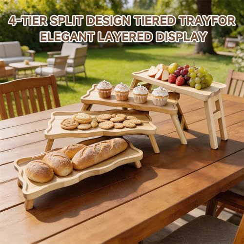 4 Tiered Serving Tray for Party Pine Wood Foldable Tiered Tray Stand - Image 7