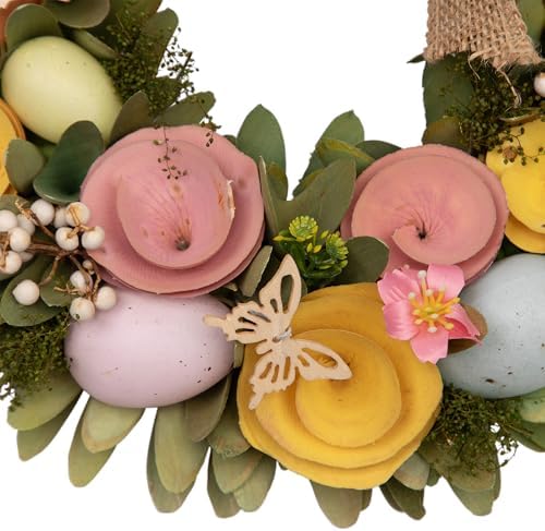 Northlight Shaved Wood Flowers Bunny Rabbit Silhouette Easter Wreath - 24" - Image 4