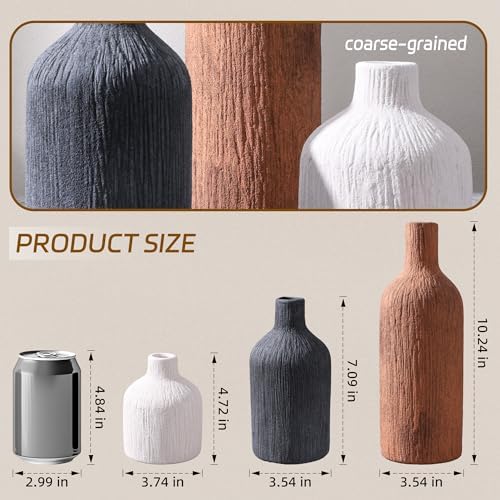 Ceramic Vase Set, 3Pcs Flower Vases for Modern Boho Farmhouse Decor, Decorative Vases for Pampas Grass & Dried Flowers, Distressed Finish - Image 2