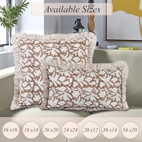 Ridhi Oak Brown Floral Block Print Throw Pillow Covers 20x20 Inch - Image 4