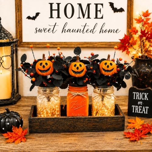 Lighted Halloween Table Centerpiece, Pumpkin Mason Jar Decorations for Home - Image 5