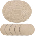 Oval Woven Cotton Placemats Set of 6, Thick Braided Rope Table Mats, 17 x 13 Inches Large Non Slip Heat Resistant Place Mats for Dining Table, Farmhouse Boho Hot Pads for Kitchen Decor (6, Brown) by Unknown