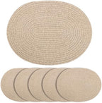 Oval Woven Cotton Placemats Set of 6, Thick Braided Rope Table Mats, 17 x 13 Inches Large Non Slip Heat Resistant Place Mats for Dining Table, Farmhouse Boho Hot Pads for Kitchen Decor (6, Brown) by Unknown