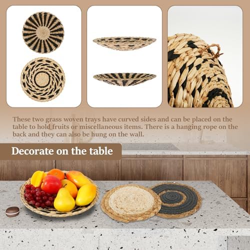 7 Pcs Boho Wall Basket Decor, Rattan Wicker Boho Wall Decor, Hanging Woven Basket Wall Decor, Round Handmade Wall Art for Living Room Bedroom Display Table Settings Home Christmas Decoration (Black) - Image 5