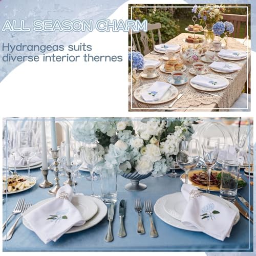 HunnmingRe 12 Pcs Blue Hydrangea Cloth Napkins Bulk 100% Cotton, 17x17inch - Image 5