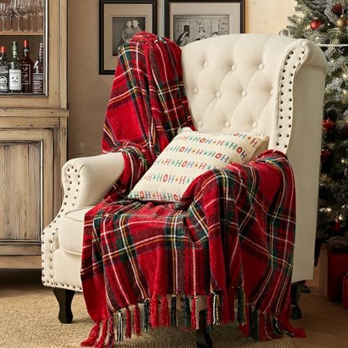 EverGrace Chenille Christmas Throw Blanket, 50"x60", Red Stewart Plaid - Image 6