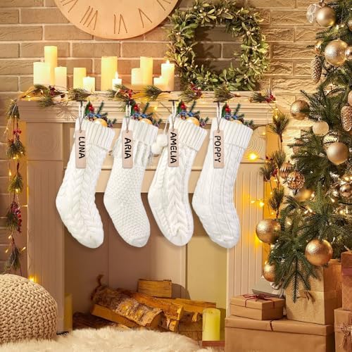 4Pack 18 Inches Christmas Knitted Hanging Stockings,Xmas White Large Farmhouse Rustic Neutral Cable Knit Personal Stockings Decorations for Christmas Tree Fireplace Family Holiday Party Decor - Image 3