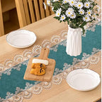 Vintage Lace Dining Table Runner, 120 Inches Floral Coffee Table Runners for Kitchen Home Christmas Party Decorations (16x120 inch, Cyan) - Image 3