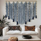 Jakalin Macrame Wall Hanging Blue Dip Dye Bead Boho Home Decor 57"x43" - Image 3