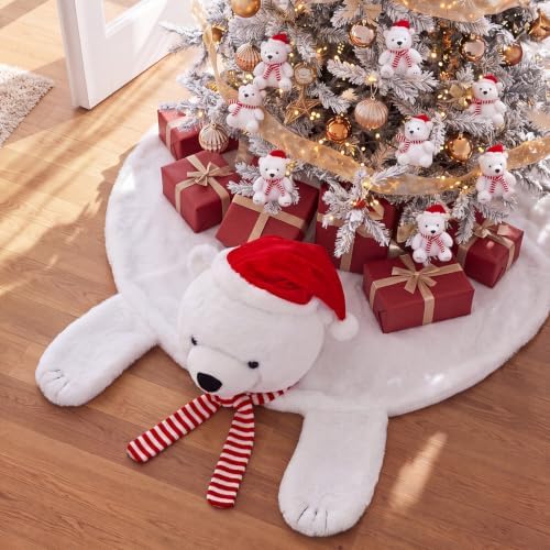 Thenshop 36in Christmas Polar Bear Tree Skirt Faux Fur White Tree Skirt by Thenshop