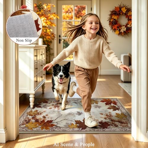 U'Artlines Fall Front Door Mat, 32"×48" Vintage Farmhouse Marple Leaves Mat - Image 4