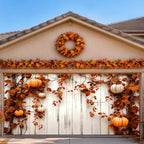 Thanksgiving Garage Door Banner 157.5x70.9in Autumn Pumpkin Vine Backdrop 2D Printed Farmhouse Fall Outdoor Garage Cover with Rope 10 Grommets for Home Yard Decor by KKYEJLQYI