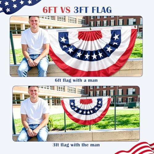 4th of July Outdoor Decorations, 4 Pack 3x6 ft American Pleated Fan Flag for USA 250th Anniversary Red White Blue Patriotic Bunting for Independence Day Decor - Image 6