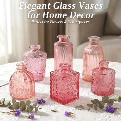 Set of 30 Pink Glass Bud Vases Small Textured Flower Vases - Image 3