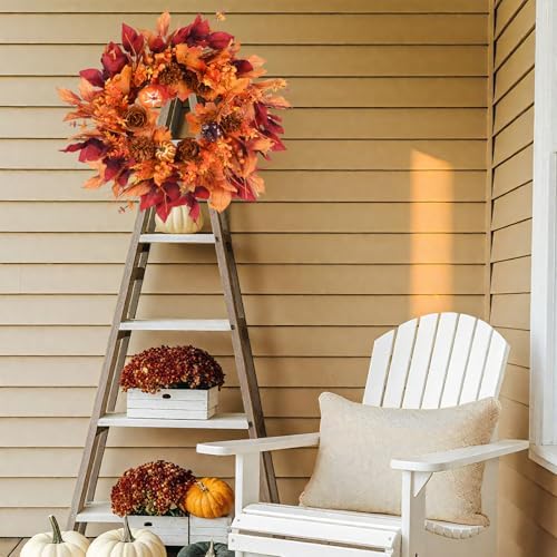 Artificial Fall Eucalyptus Wreath for Front Door with Pumpkin Berries 22" Autumn Wreath Fall Flowers Outdoor Wreaths for Home Proch Indoor Farmhouse Thanksgiving Wall Window Festival Decor - Image 7
