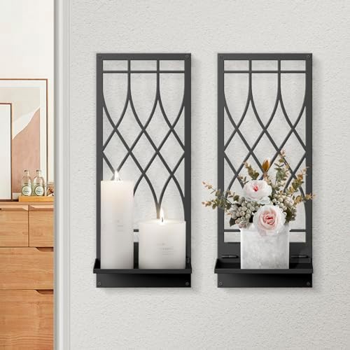 Wall Candle Holder, Black Metal Wall Art, Line Wall Candle Holder for Living Room, Dining Room, Bedroom, Bathroom (2 Pack, 16.5 x 7 in) by Sokurdeg