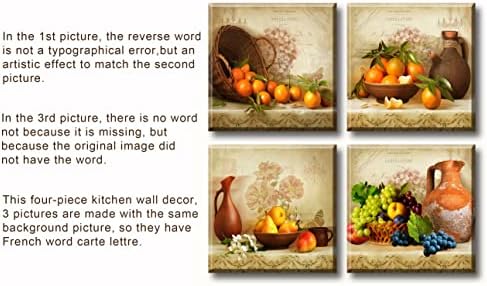 Kitchen Wall Decor 4-Piece Vintage Fruit Still Life Canvas Art 12x12 Inch - Image 7