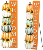 42" Fall Welcome Sign Thanksgiving Pumpkin Decor for Front Door, Wood Farmhouse Outdoor Patio Yard Ornament for Autumn Home Party, Great Gift for Family and Friends by POXWYJI