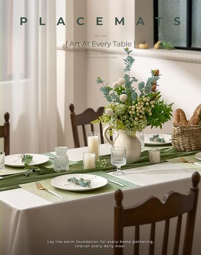 Leetaltree Gradient Green Woven Placemats Set of 12 - Heat Resistant Non-Slip Place mats for Dining Table, Washable Durable PVC Vinyl Woven Table Mats(Gradient Green, 12) - Image 2