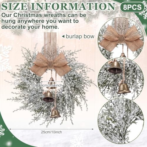 Civaner 8 Pcs 10" Mini Christmas Cabinet Wreaths with Bells and Ribbon - Image 5