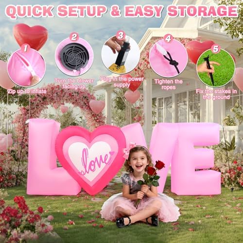7FT Pink Love Inflatable Valentine’s Day Yard Decoration with Heart and LED Lights Giant Romantic Blow Up Outdoor Wedding Anniversary Engagement Party Decor for Garden Lawn Party Indoor Outdoor - Image 6