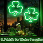 2 Pack 11 Inch St Patricks Day Decorations Shamrock Neon Lights, Green Decor Clover Window Lights with 2 Hooks, USB Powered St. Patrick's Day Lighted Shamrocks for Party Wall Bedroom Indoor Outdoor - Image 3