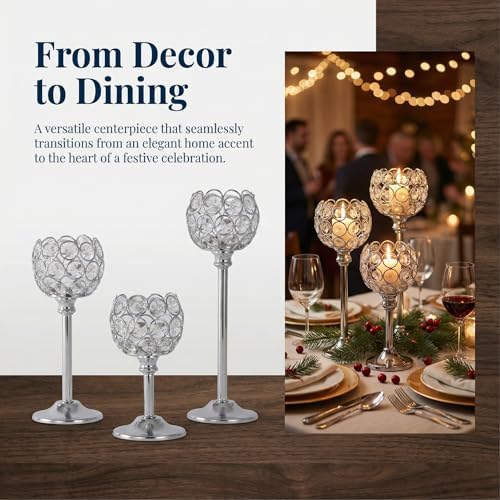 Crystal Candle Holders 2 Set of 6 - Sliver Vintage Hollow Ball Candle Stand for Table Centerpiece, Crystal Metal Tealight Candlestick for Wedding, Dining Room Decor - Image 4