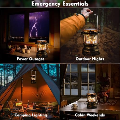 3-Wick Candle Lantern for Power Outages, 18H Emergency Light, Vintage Brass - Image 4
