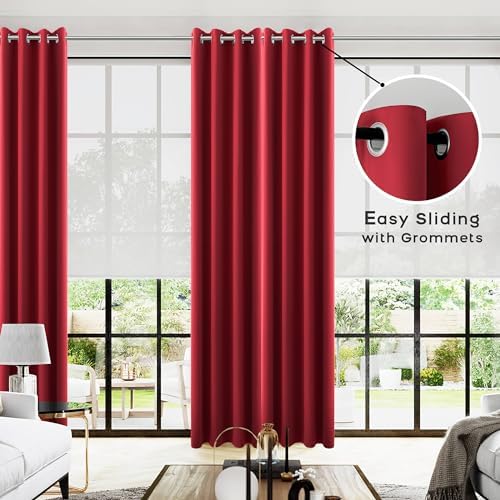 KOUFALL Curtains for Living Room,Black Out Curtain 96 Inches Long 2 Panel Set Red Blackout Decorative Window Treatments Thermal Curtains for Summer Insulated - Image 2
