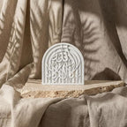 Natural Stone Table Decor - 3D Carved First Kalima Islamic Art - Arabic Calligraphy "La Ilaha Illallah" Desk Ornament - Modern Muslim Home Office Gift -Arch Design Spiritual Stone Sculpture by iwaconcept