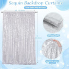 Silver Sequin Backdrop Curtains,2 Panels 4FTx8FT Glitter Backdrop for Party - Image 3