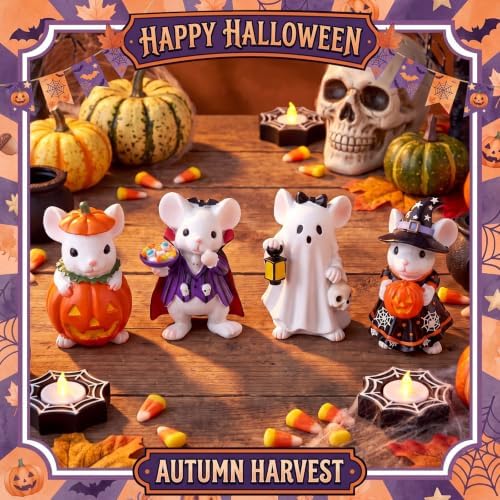 Thyle 4 Pcs Halloween Mouse Figurines Decorations Cute Spooky Table Decor - Image 3