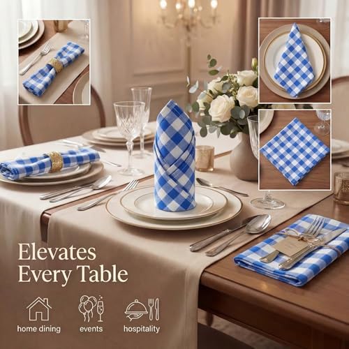 Urban Villa Cloth Napkins Cotton 20x20 (Set of 12) Blue Cheks - Image 2