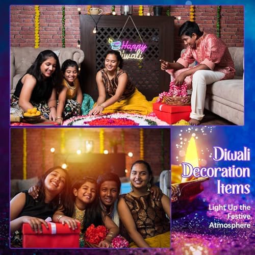 Glooglitter Diwali Oil Lamp Neon Sign LED Light Wall Decor, Happy Diwali - Image 6