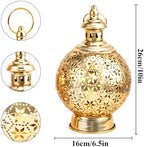 TRIROCKS Ramadan Lanterns Set of 2 10" Gold Electric Candle Holders with Timer, Metal Decorative Vintage Lanterns for Indoor/Outdoor Decor, Perfect EID Mubarak Gift - Image 5