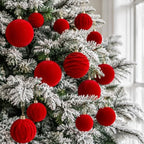 4In Large Red Velvet Christmas Ornaments Set,9Pcs Flocked Ornaments Balls - Image 2