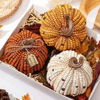 Briful 3PCS Fall Decorative Corn Pumpkin Set – Resin Harvest Pumpkins Fake Corn Pumpkins for Thanksgiving Table Centerpiece Autumn Tiered Tray Indoor Outdoor Fall Decoration - Image 6